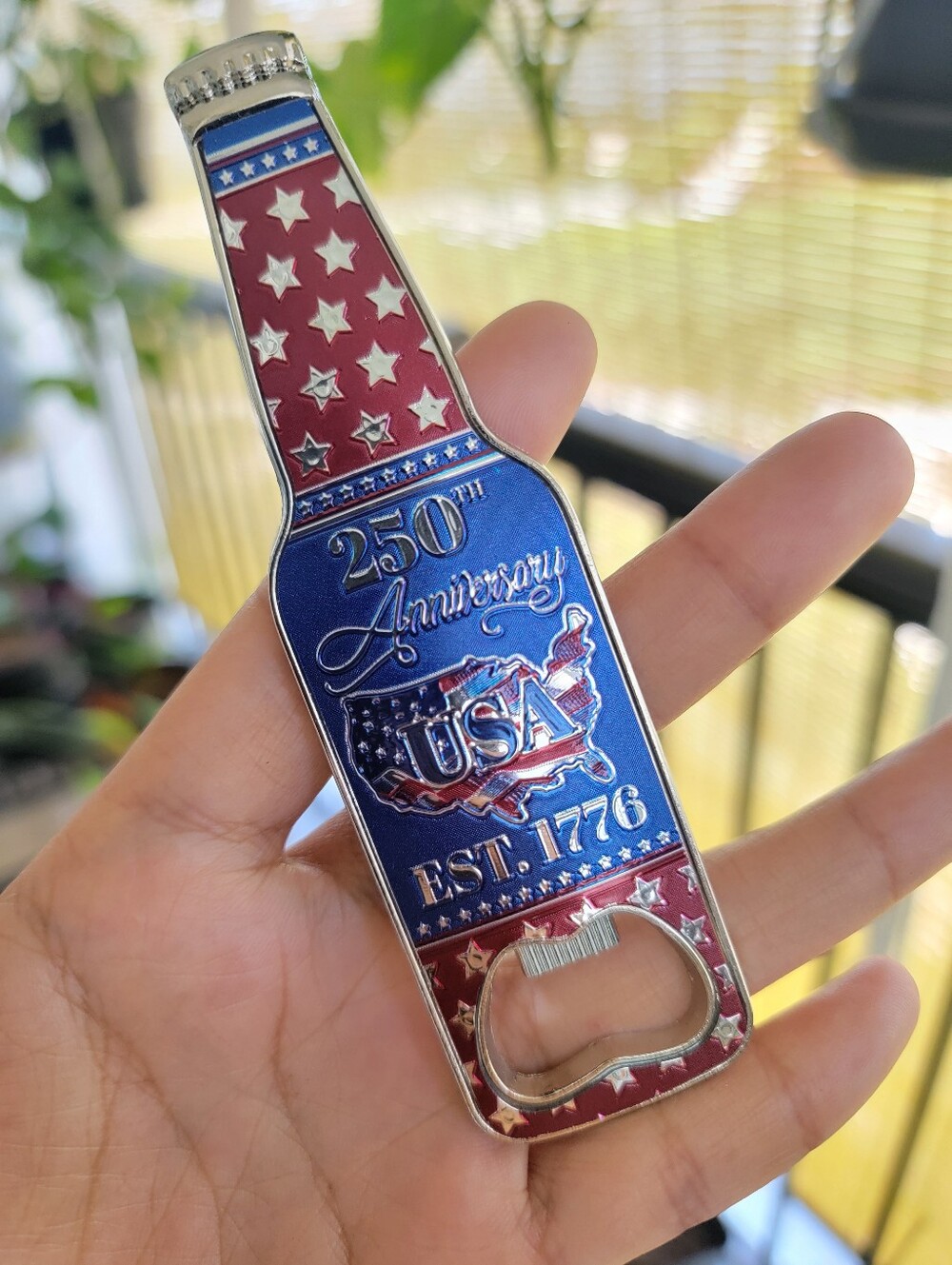 4 Left! 250th Anniversary USA Bottle Opener Magnet - Red & Blue